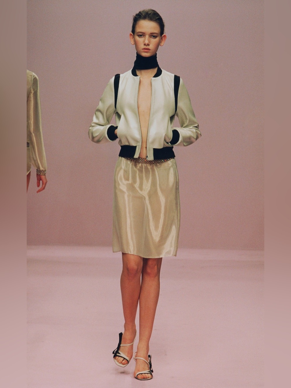 Miu Miu SS 2000 Crystal Embellished Silk Sheer Pencil Skirt Gray Silver Gold - Picture 4 of 14